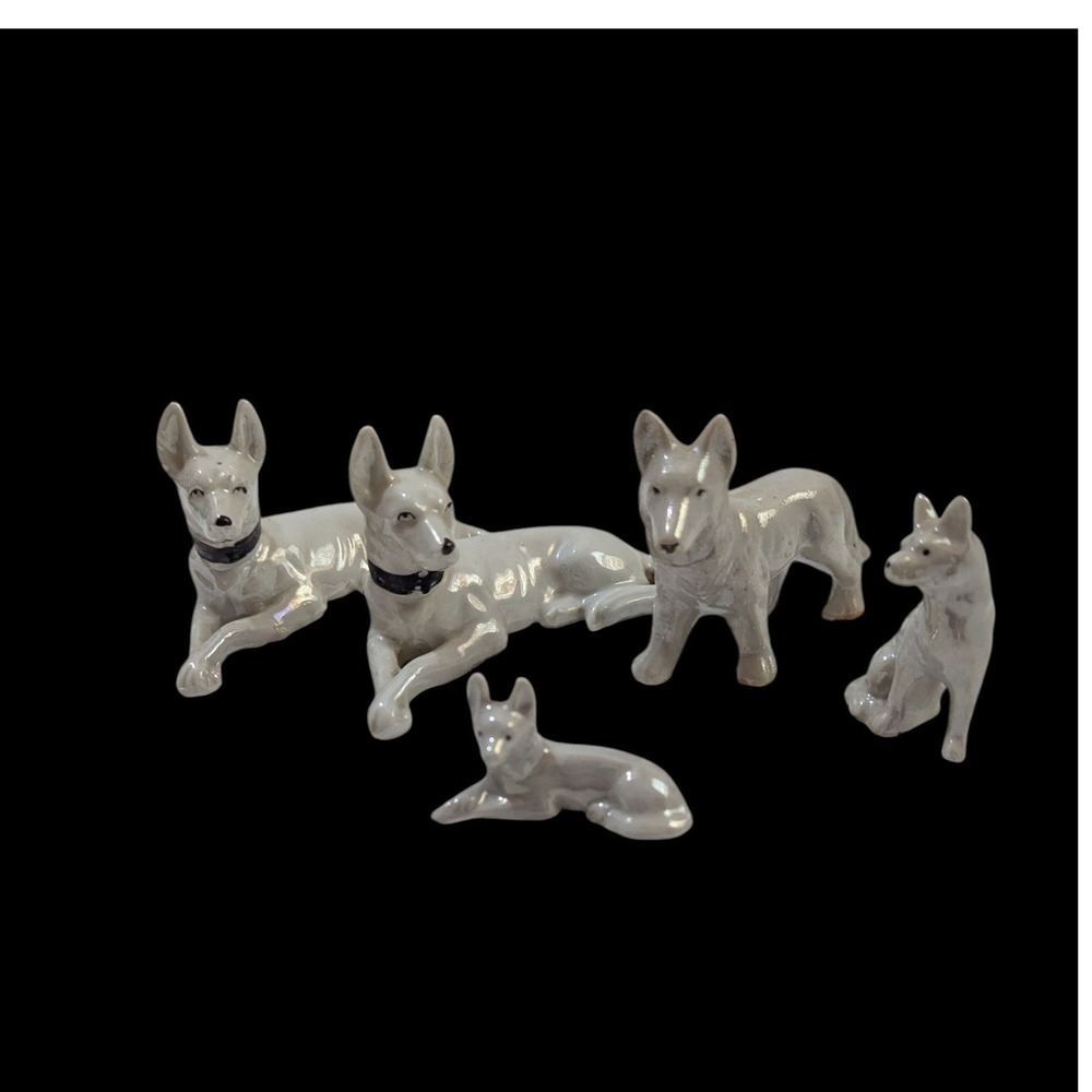 Vintage Japan Iridescent Luster Ceramic German Shepherd Dog Figurines Set of‎ 5